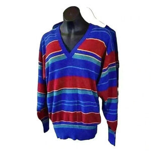 NWT VTG Bill Haire Ltd. Cashmere Striped‎ V Neck Sweater Women's Sizes S & M